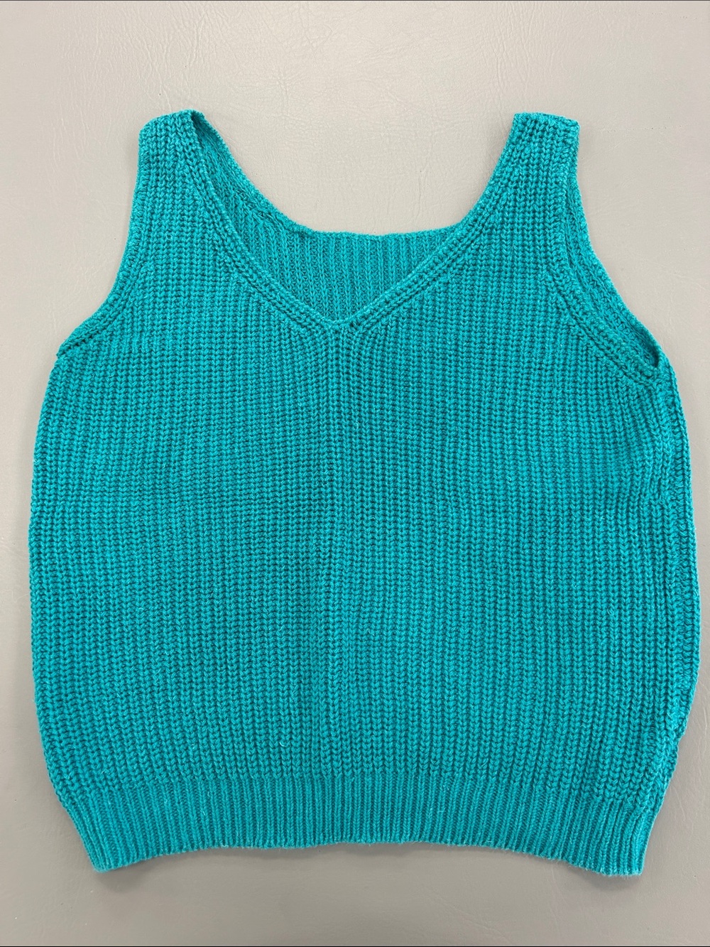 Vintage Teal Knit V-Neck Sweater Tank
